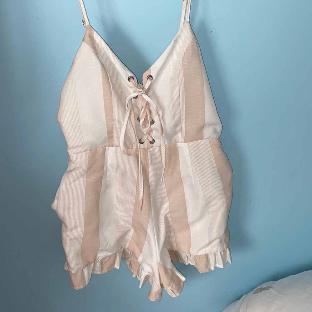 American Threads Pink & White Striped Romper Size Small